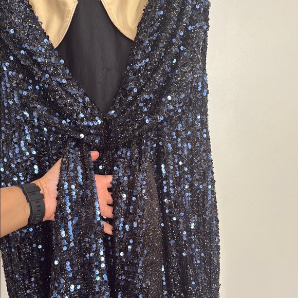 NWT | Mac Duggal 26331 Midnight Blue Cowl Back Sequined Evening Gown Size 8 - Picture 10 of 11